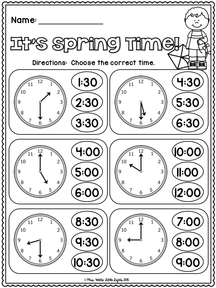 Telling Time By The Half Hour Worksheets For Kindergarten