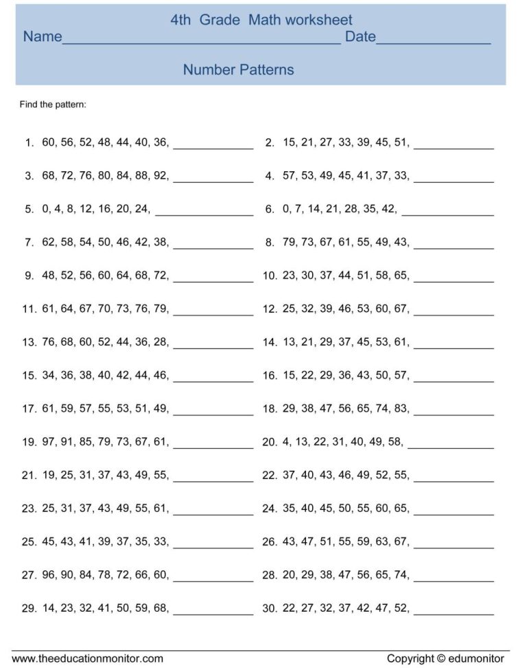 Math Practice Worksheets 4th Grade