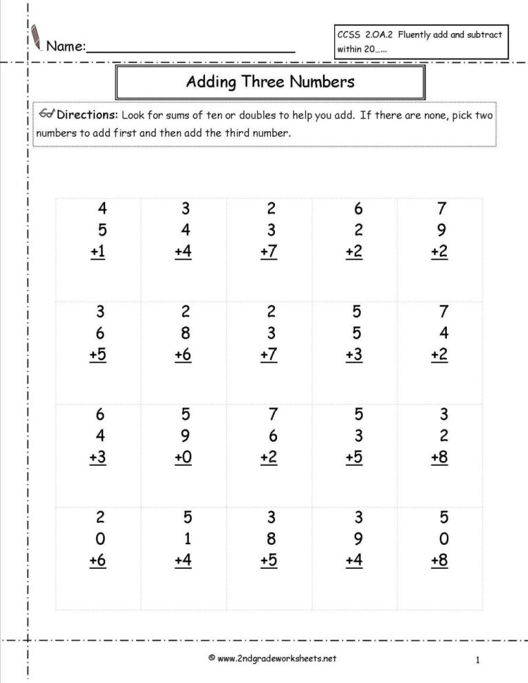 Addition Third Grade Math Worksheets For Grade 3