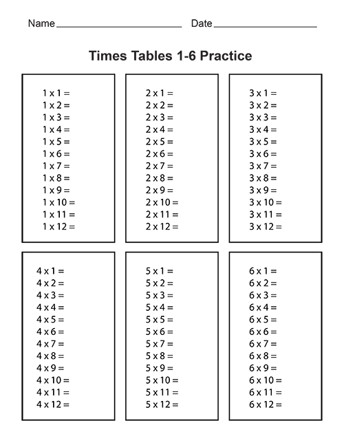 Printable Multiplication Table Worksheets Free