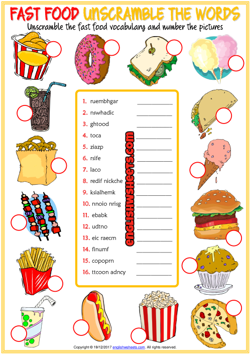 Esl Food Worksheets Pdf