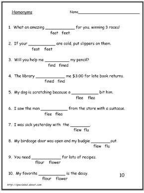 Homophones And Homonyms Worksheet Grade 3