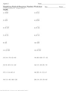 Pure Imaginary Numbers Worksheet