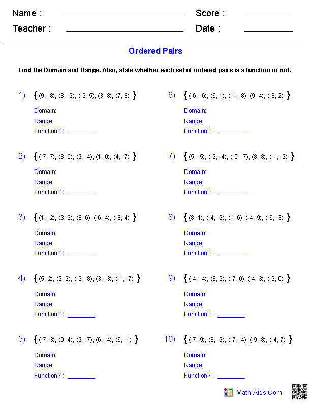 Ordered Pairs Worksheet