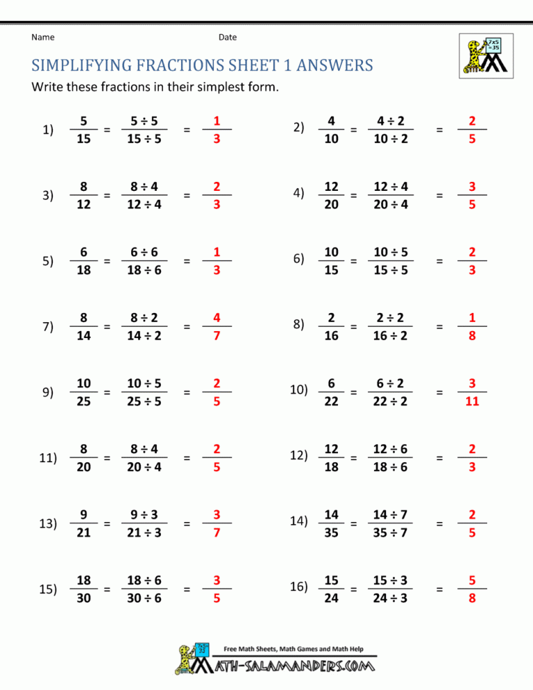 Simplest Form Simplifying Ratios Worksheet