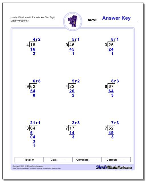 Basic Division Worksheets With Answers