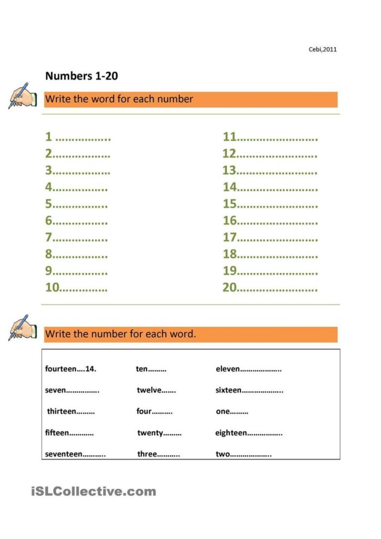 Number Words Worksheet