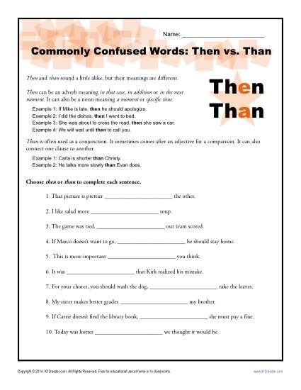 Printable Commonly Confused Words Worksheet