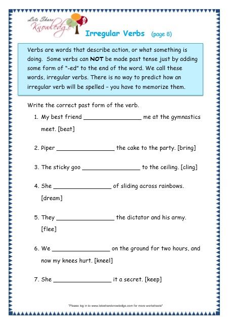 English Worksheets For Grade 3 Verbs