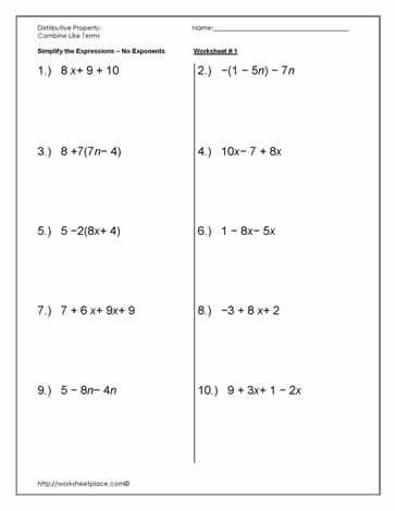 9th Grade Combining Like Terms With Exponents Worksheet