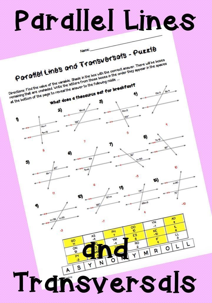 Parallel Lines And Transversals Worksheet Answer Key With Work