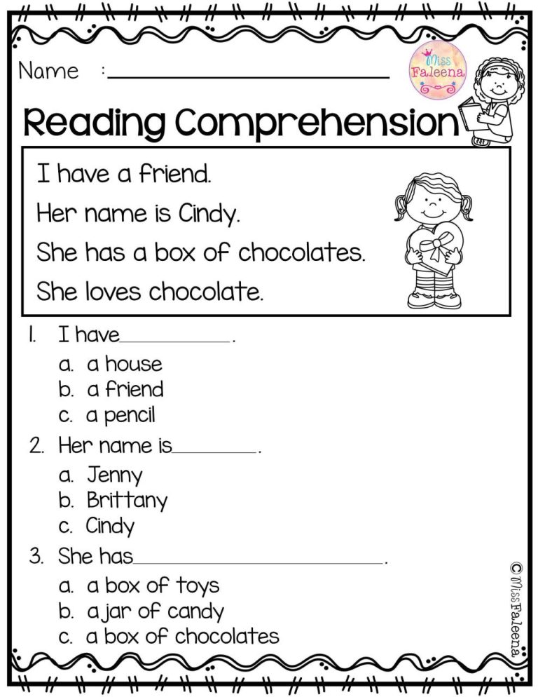 Reading Comprehension Worksheets For Kindergarten Free