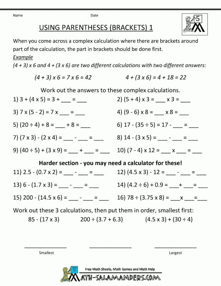 Maths Worksheet For Class 5