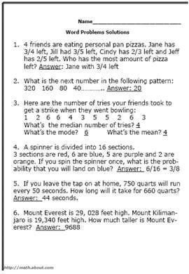 Math Problems For 5th Graders Worksheets