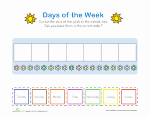 Days Of The Week Worksheets Cut And Paste