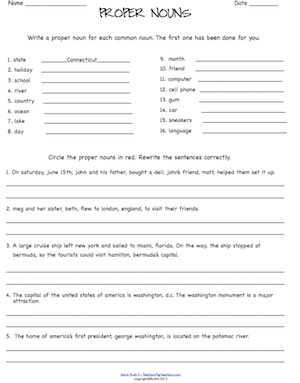 Common And Proper Nouns Worksheets For Grade 4 With Answers Pdf