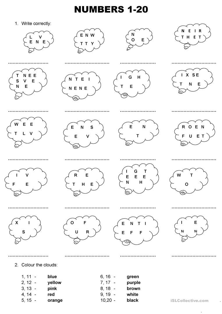 Numbers Worksheet 1-20