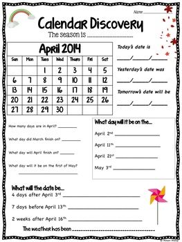 Calendar Worksheets For Kids