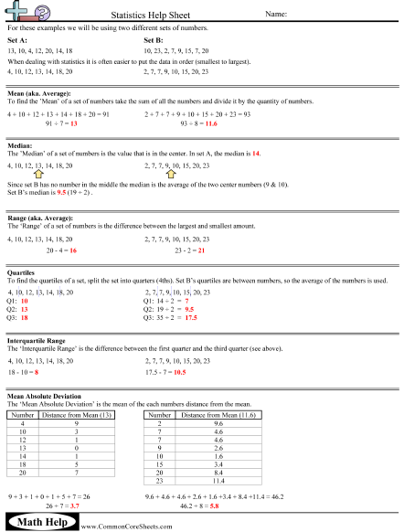 Statistics Standard Deviation Worksheet