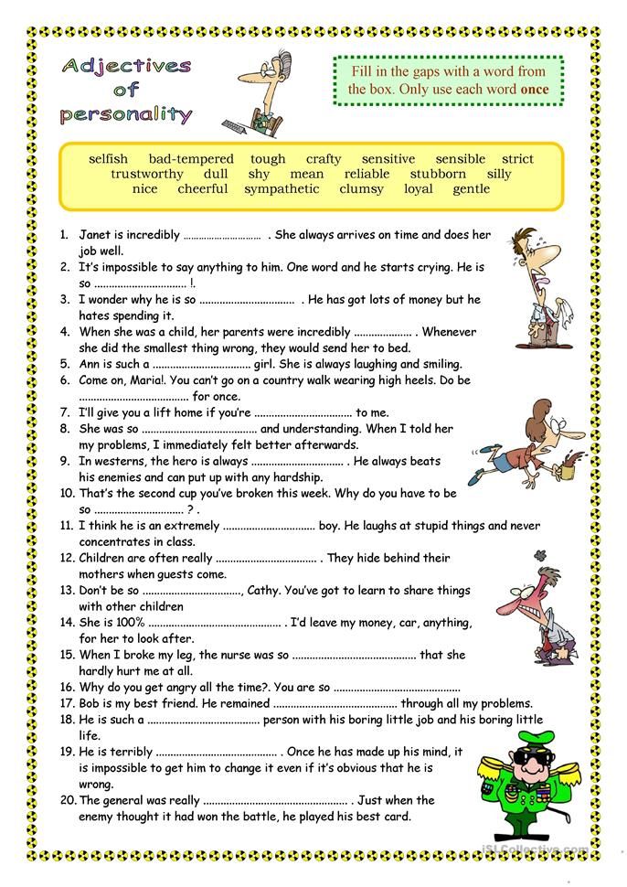 Adjectives To Describe Personality Worksheet