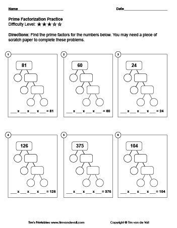 Prime Factorization Worksheet