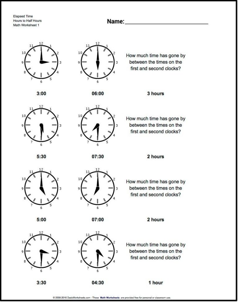 Elapsed Time Worksheets