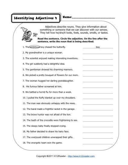 Adjectives Worksheets For Grade 4 With Answers