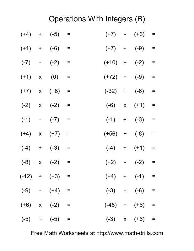 Math Worksheets Grade 7 Integers