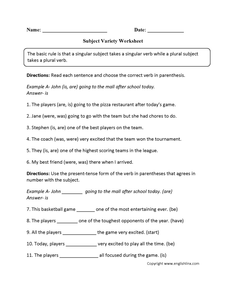 5th Grade Subject And Predicate Worksheets Pdf