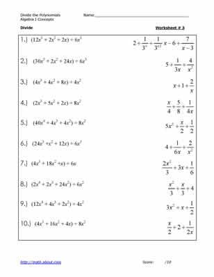 Algebra 2 Polynomial Long Division Worksheet