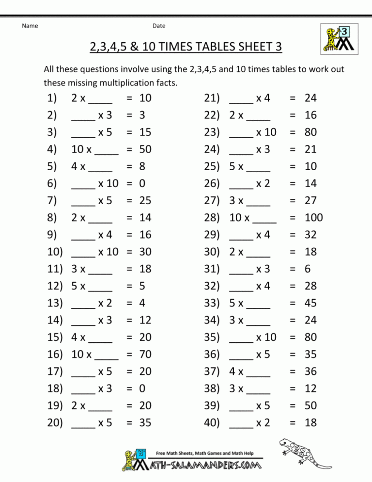 Mathematics Worksheets For Grade 5