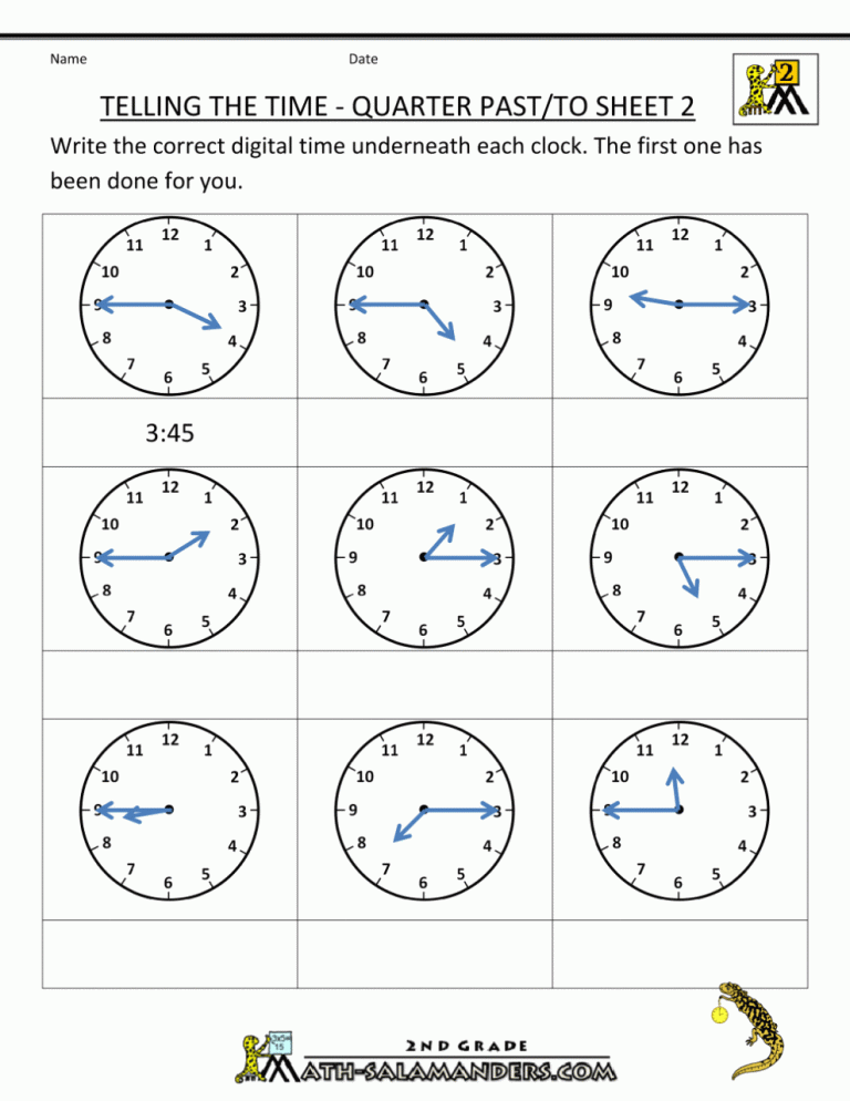 Half Past Time Worksheets Grade 2