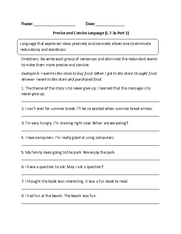 Free English Worksheets For Grade 7