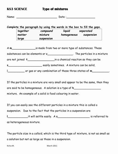 Separating Mixtures Worksheet Ks2