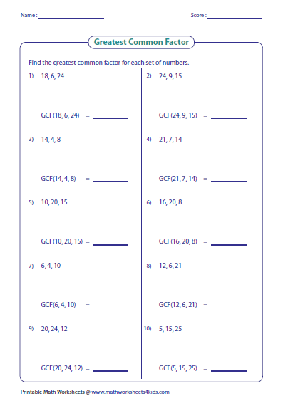 Greatest Common Factor Worksheet Pdf Algebra 1