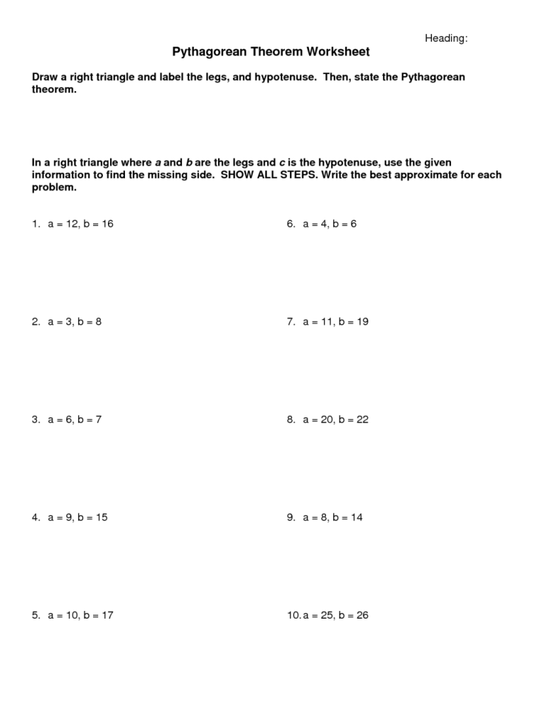 Pythagorean Theorem Worksheet Easy