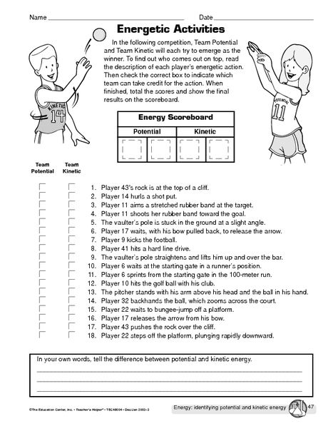 Potential And Kinetic Energy Worksheets Pdf