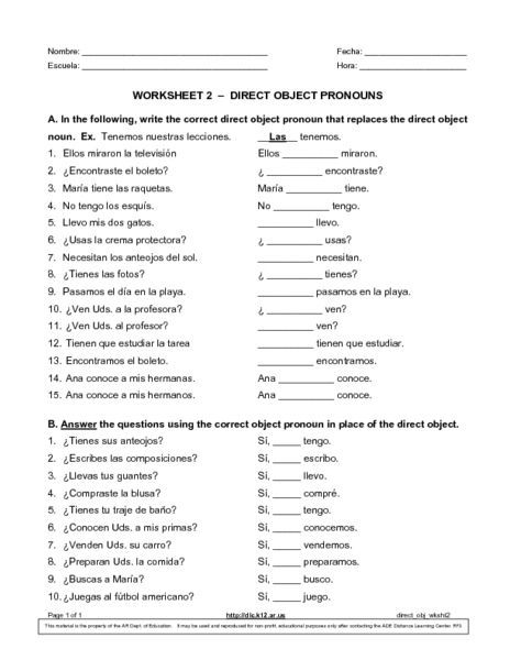 Subject Pronouns Worksheet Spanish