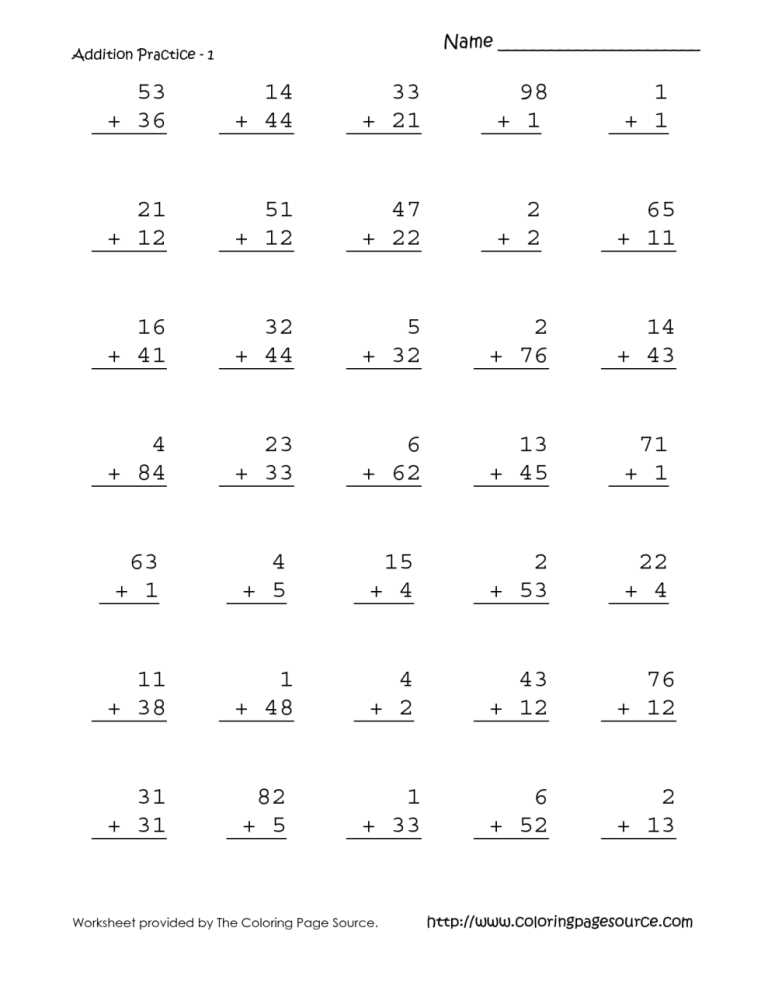 Math Sheets For 1st Grade