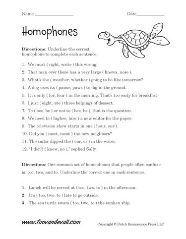 Answer Key Homophones Worksheets With Answers