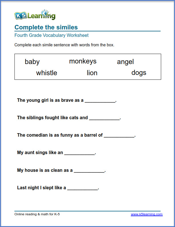 K5 Learning Grade 1 Grammar Worksheet