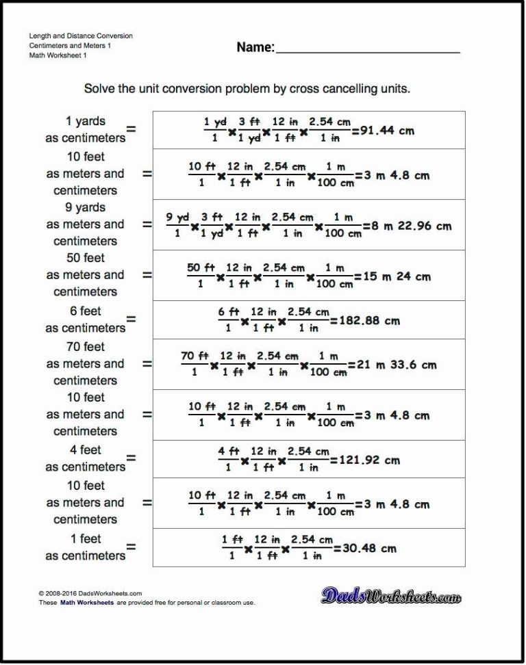 Metric Conversion Practice Worksheet 1 Answer Key