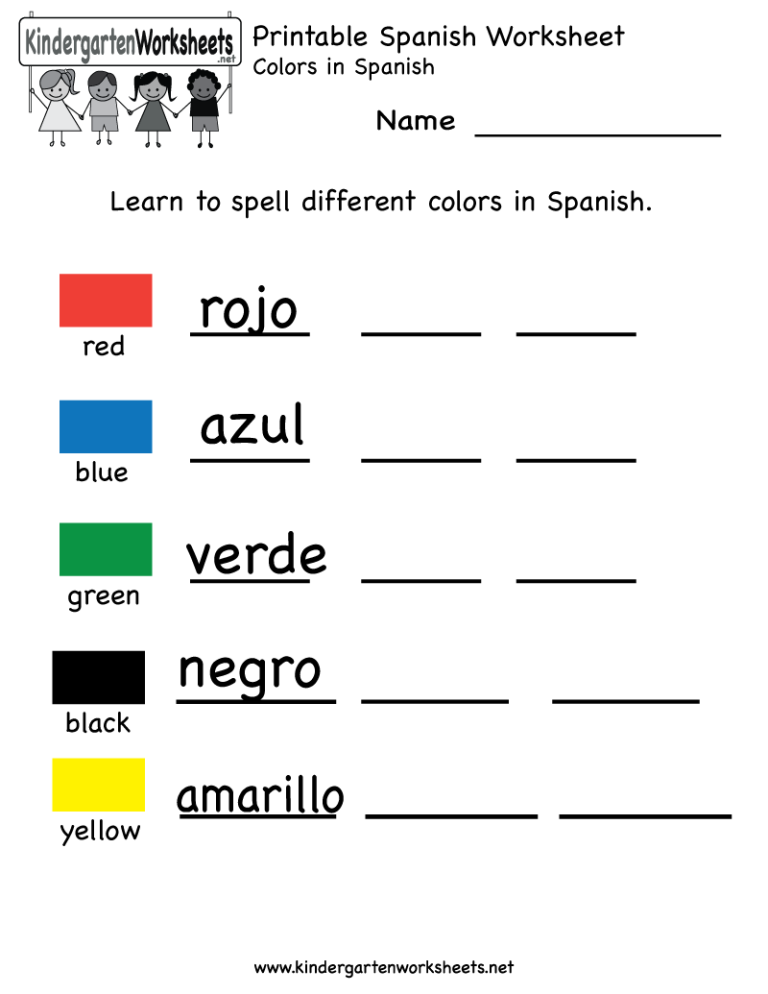 Spanish Worksheets Colors