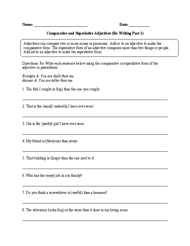 Adjectives Worksheets For Grade 5 With Answers