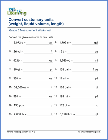 Measuring Units Worksheet