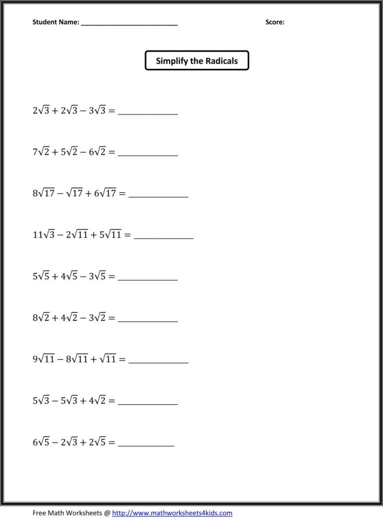 Printable Algebra Worksheets Grade 6