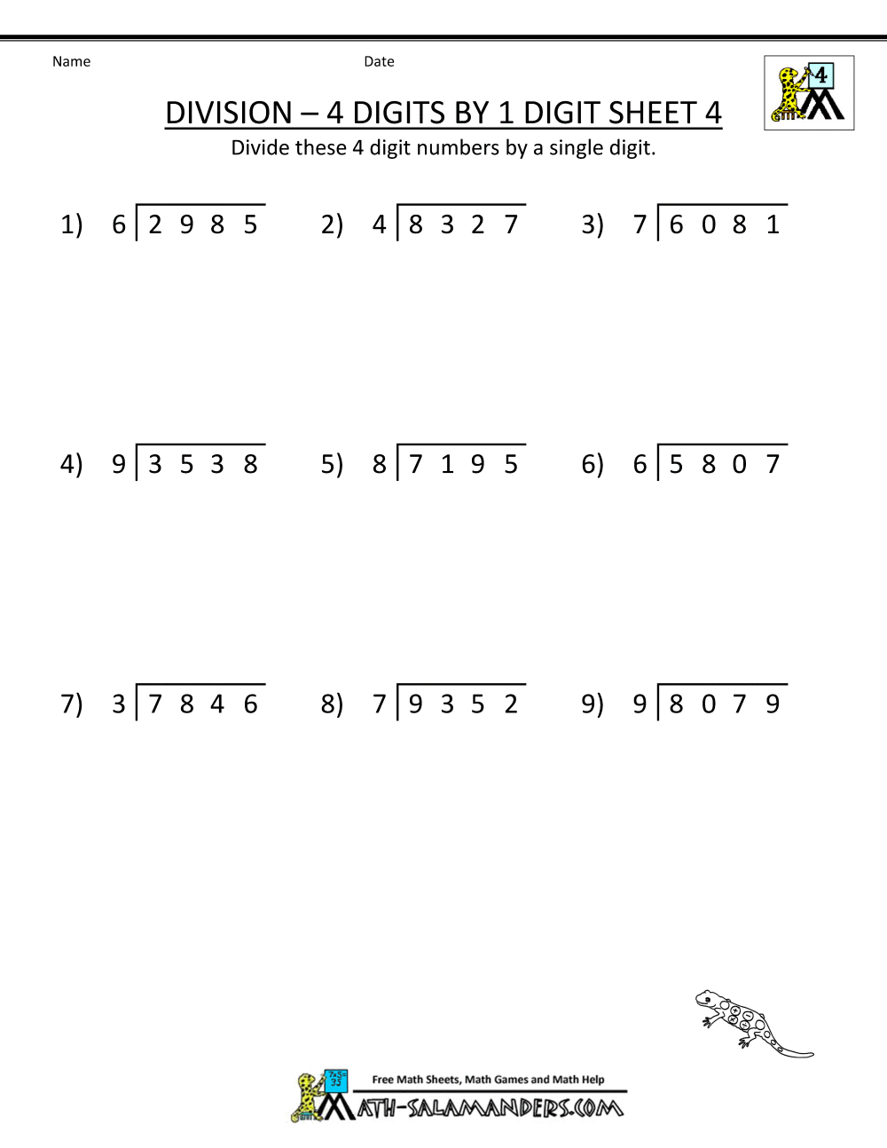 5th Grade Long Division Worksheets Grade 4