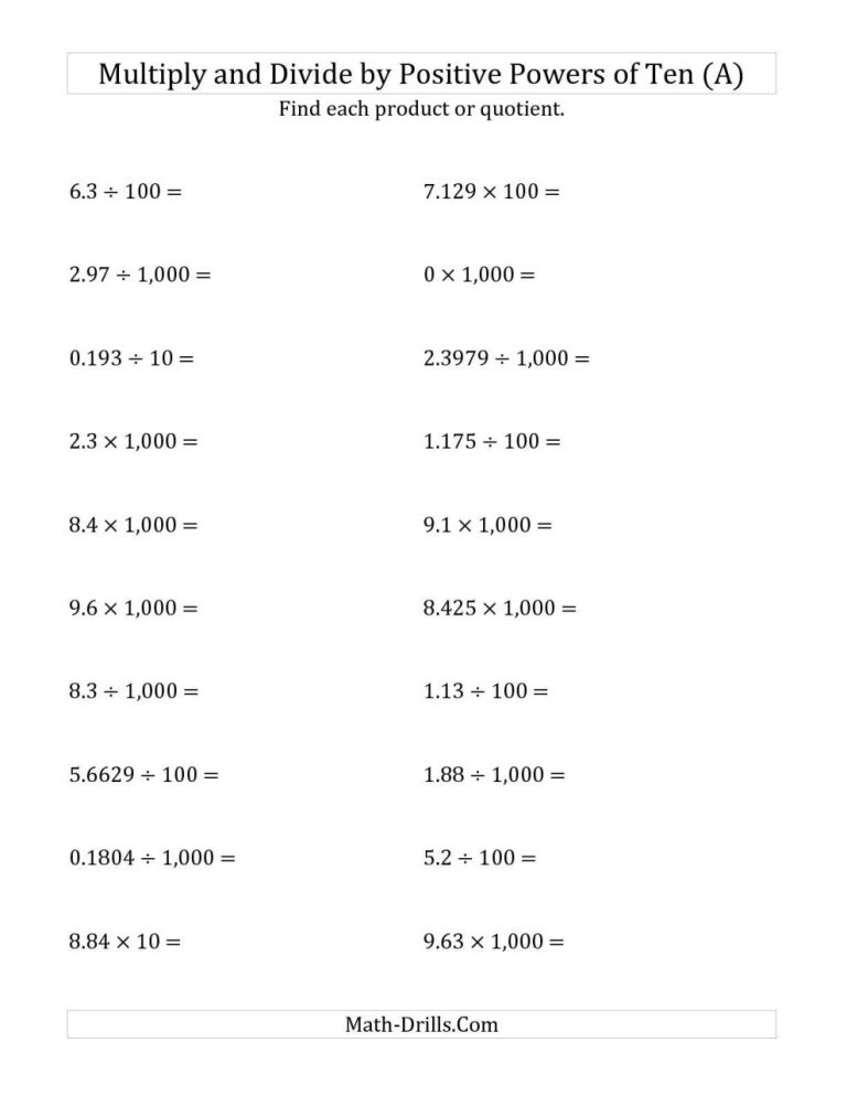 Dividing Decimals Worksheets With Answers