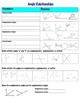 Complementary Supplementary Vertical Angles Worksheet