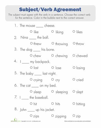 Subject Verb Object Worksheets With Answers